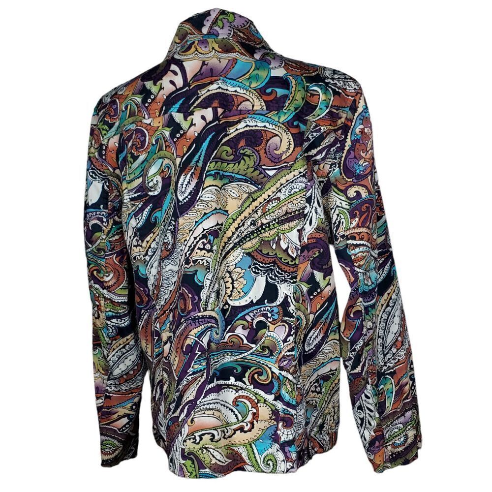 Chico's Jacket Size Extra Large Paisley Green Brown Artsy Boho Maximalist Fun - Picture 4 of 11